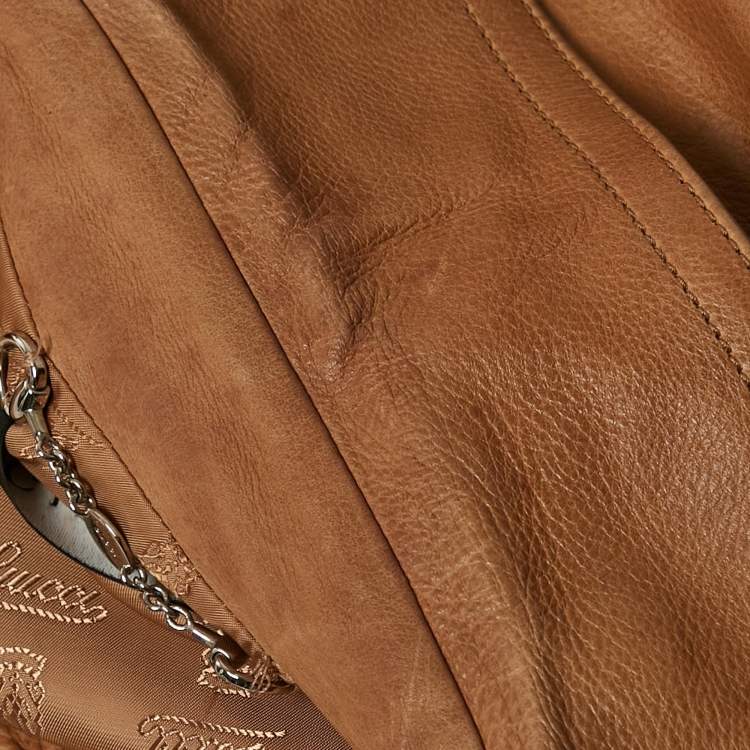 مملوكة مسبقًا Gucci Brown Leather Zip-Up Biker Jacket M
