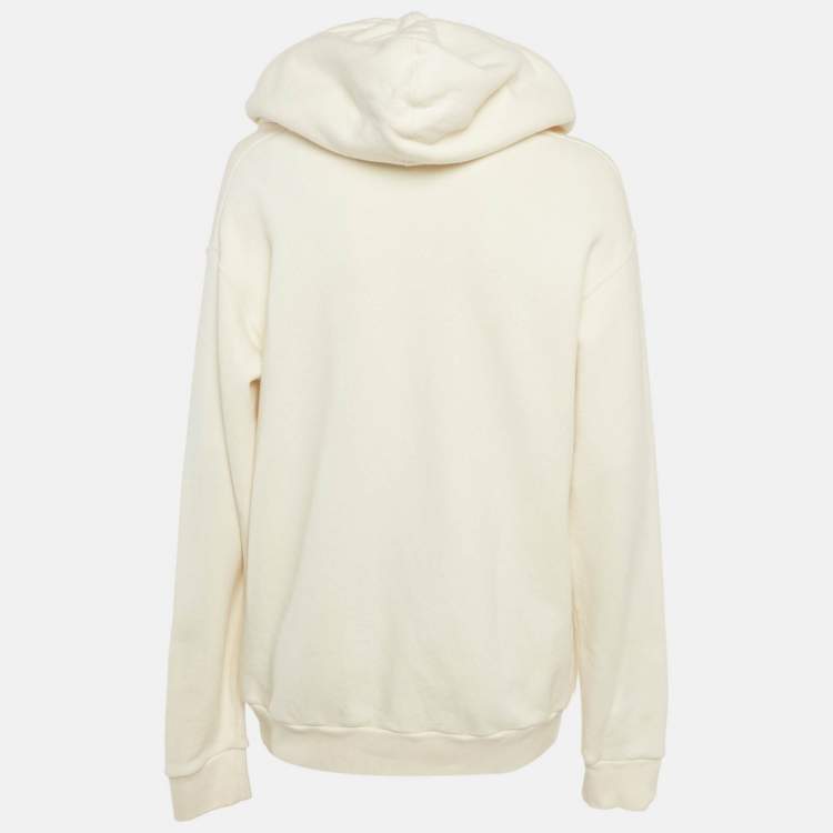 Pre Owned Gucci Cream Teddy Embroidered Cotton Knit Hoodie S