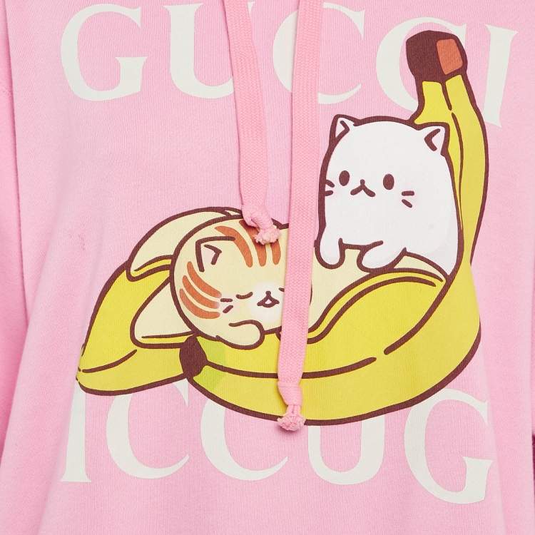 Pre Owned Gucci Pink Banana Print Cotton Hoodie XS