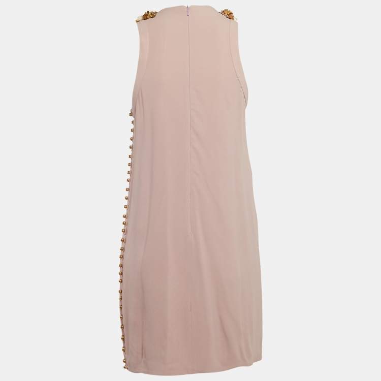 Pre Owned Gucci Mauve Embellished Neck Silk Mini Dress S