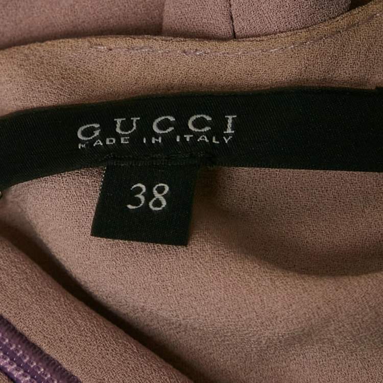 Pre Owned Gucci Mauve Embellished Neck Silk Mini Dress S