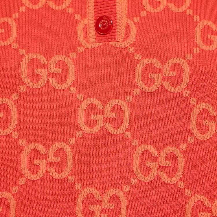 مملوكة مسبقًا Gucci Red GG Jacquard Cotton Knit T-Shirt Dress L