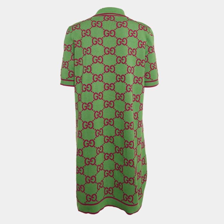 Pre Owned Gucci Green GG Jacquard Cotton Knit T-Shirt Dress XL