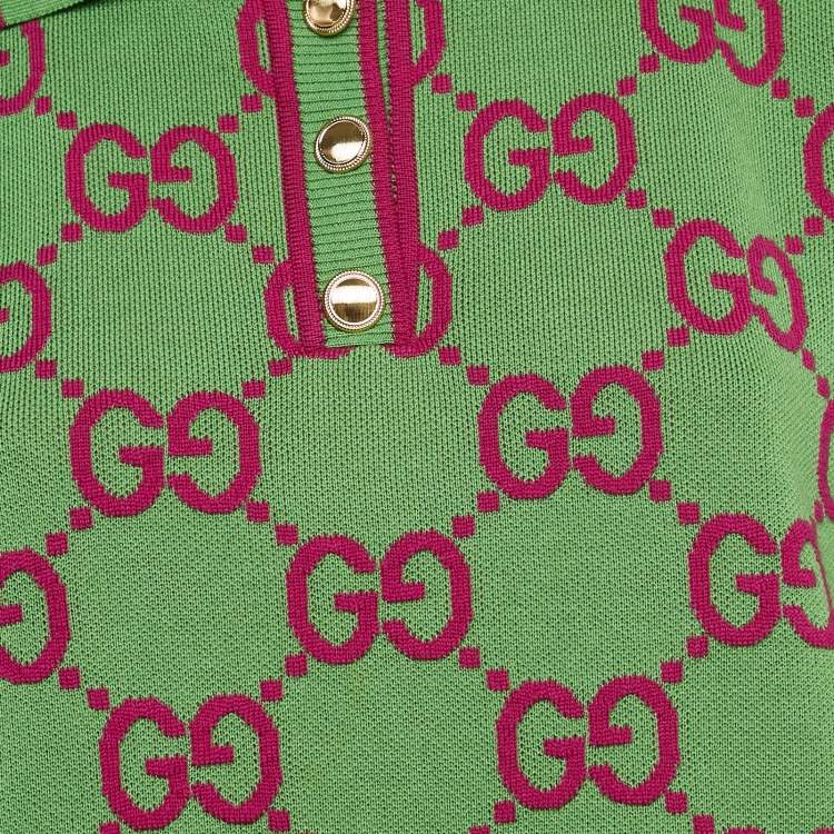 Pre Owned Gucci Green GG Jacquard Cotton Knit T-Shirt Dress XL