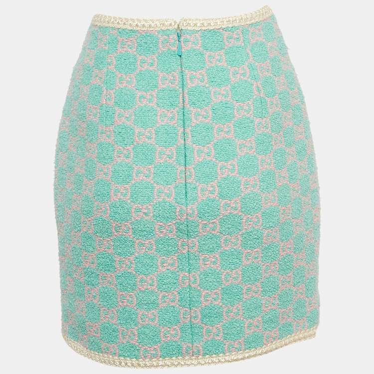 Pre Owned Gucci Blue/Pink GG Tweed Mini Skirt M 