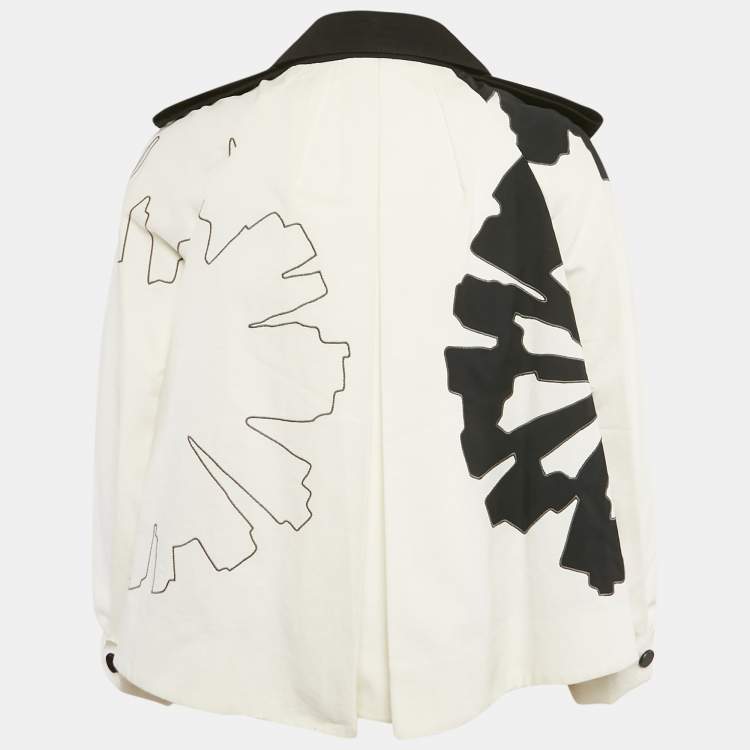 Pre Owned Gucci Off-White Textured Cotton Applique Detail Jacket S