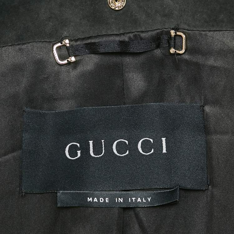Pre Owned Gucci Charcoal Black Suede Button Front Trench Coat M
