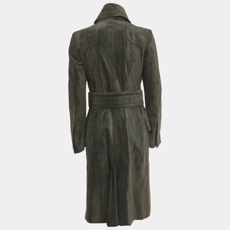 Pre Owned Gucci Charcoal Black Suede Button Front Trench Coat M