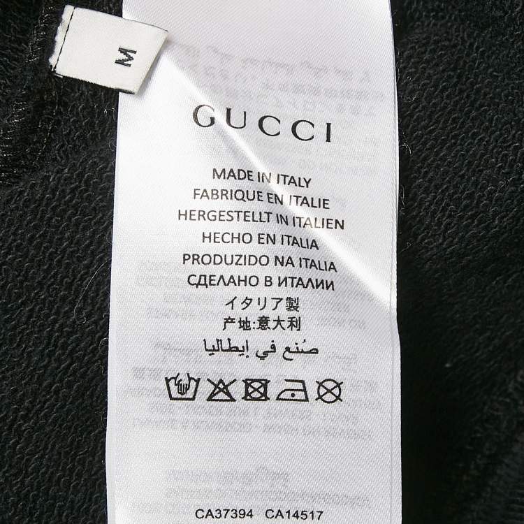 Pre Owned Gucci Black Logo Print Cotton Knit Hoodie M