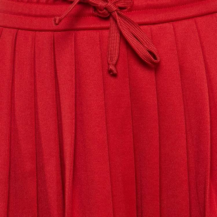 Pre Owned Gucci Red Cotton Blend Knit Pleated Maxi Skirt L