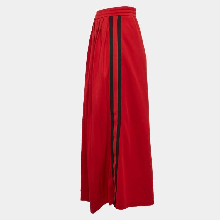 Pre Owned Gucci Red Cotton Blend Knit Pleated Maxi Skirt L