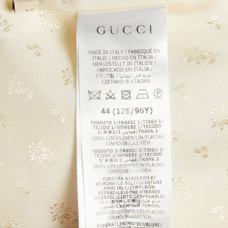 Pre Owned Gucci White/Blue Linen Canvas Long Jacket M
