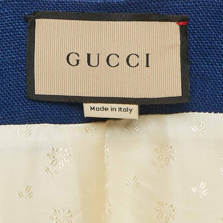 Pre Owned Gucci White/Blue Linen Canvas Long Jacket M