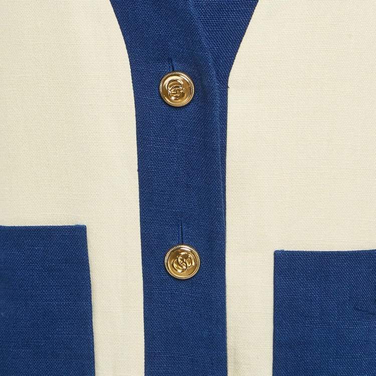 Pre Owned Gucci White/Blue Linen Canvas Long Jacket M