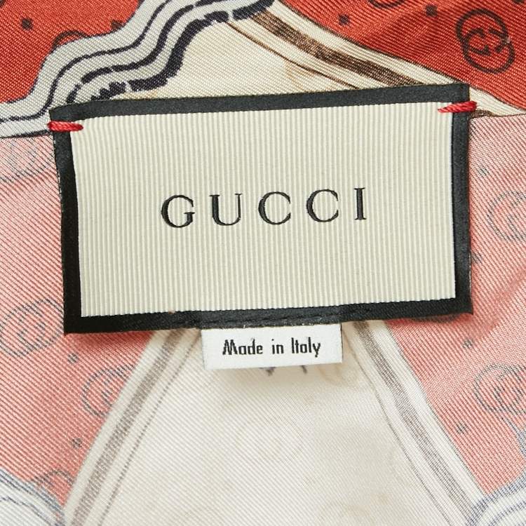 Pre Owned Gucci Brown/Cream Printed Silk Tie-Up Neck Blouse M