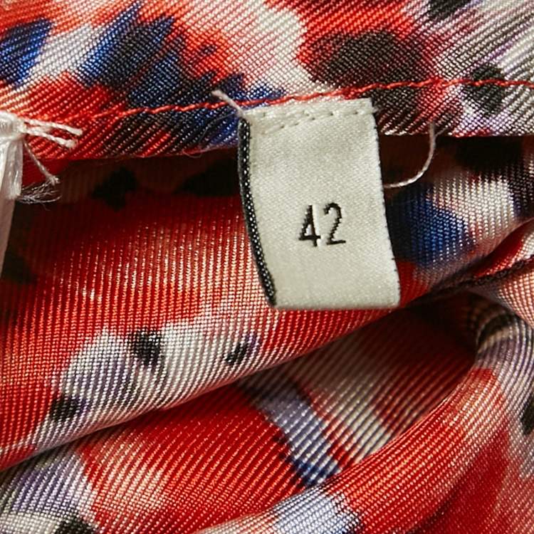 Pre Owned Gucci Red Garden Print Silk Pajama Top and Trousers Set M