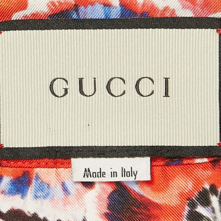 Pre Owned Gucci Red Garden Print Silk Pajama Top and Trousers Set M