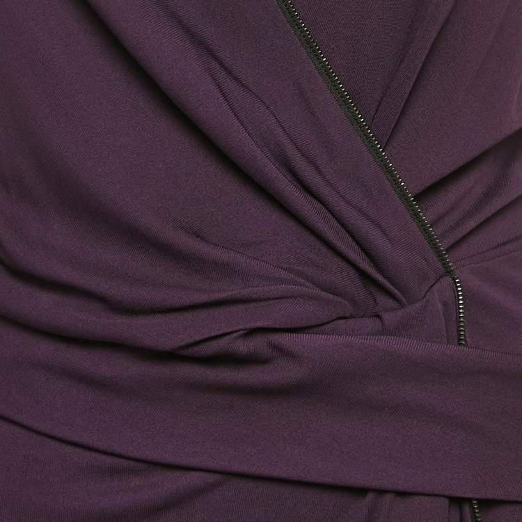 Pre Owned Gucci Purple Jersey Zip Detail Draped Short Dress M