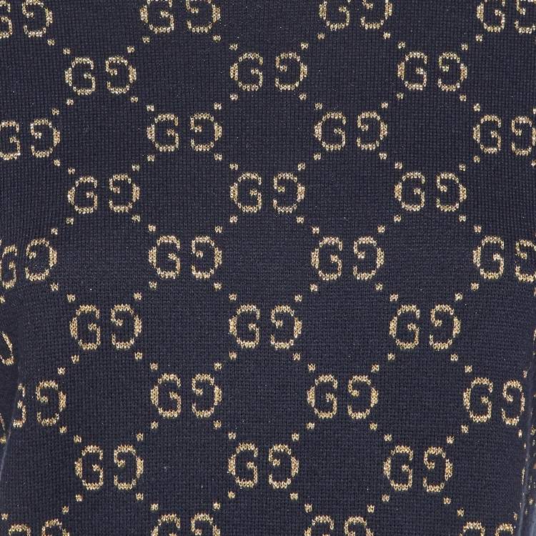 مملوكة مسبقًا Gucci Dark Blue GG Cotton Lamé Crew Neck Jumper M