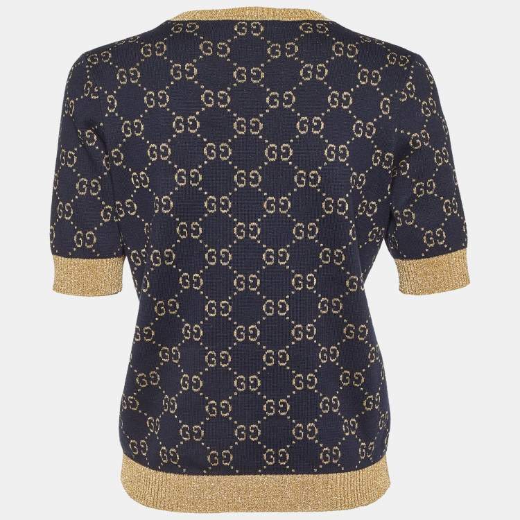 مملوكة مسبقًا Gucci Dark Blue GG Cotton Lamé Crew Neck Jumper M