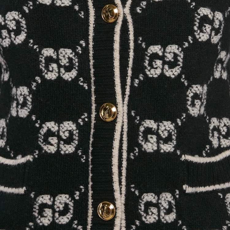 مملوكة مسبقًا Gucci Black GG Bouclé Jacquard Knit Button Front Cardigan S