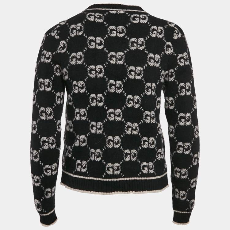 مملوكة مسبقًا Gucci Black GG Bouclé Jacquard Knit Button Front Cardigan S