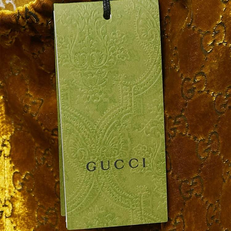 Pre Owned Gucci Yellow GG Interlocking Feather Trim Devore Trousers XS