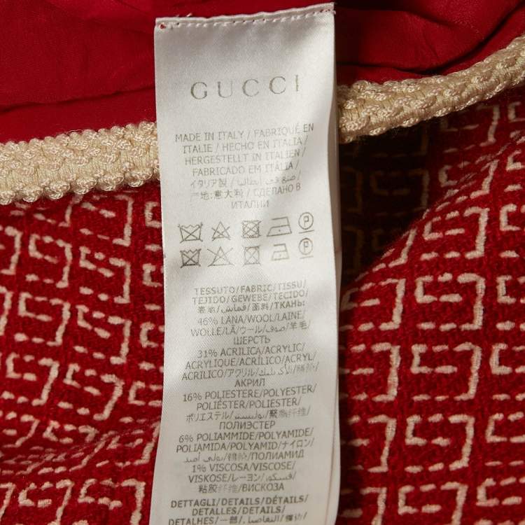 مملوكة مسبقًا Gucci Red Logo Patterned Wool Blend Pocket Detail Mini Dress M