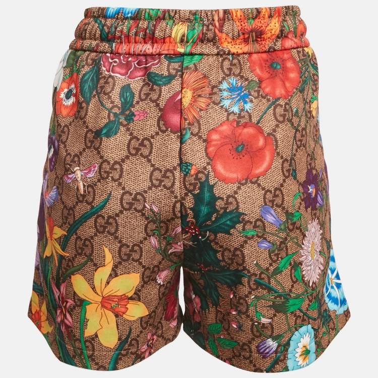 Pre Owned Gucci Brown GG Supreme and Floral Print Jersey Shorts XS