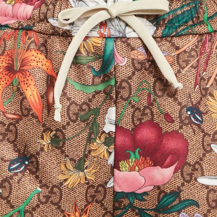 Pre Owned Gucci Brown GG Supreme and Floral Print Jersey Shorts XS