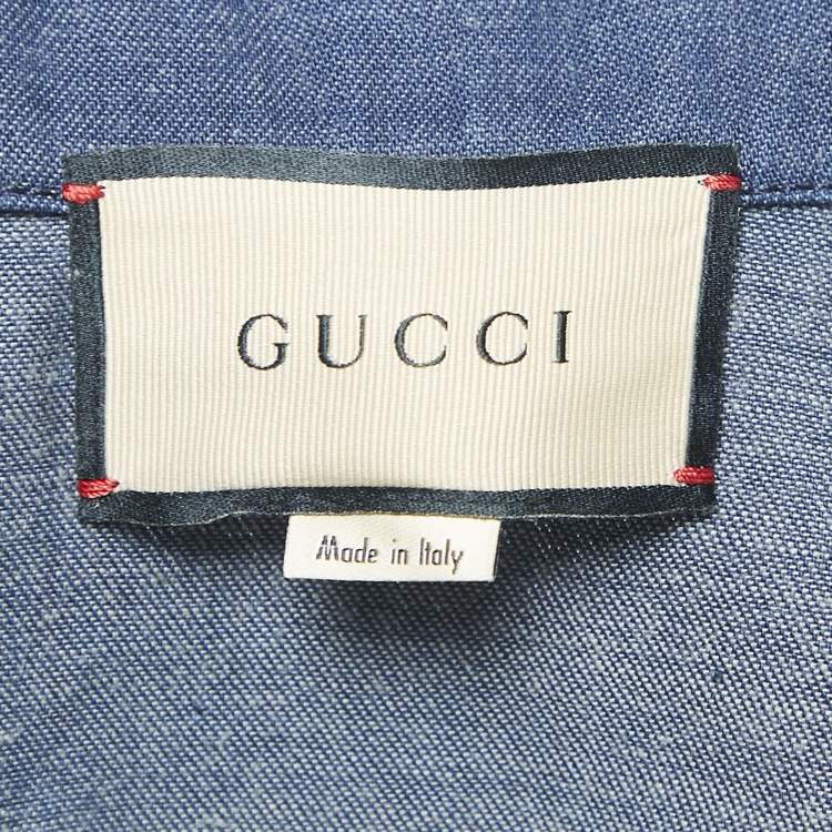 Pre Owned Gucci Blue Denim Logo Button Detail Jacket S
