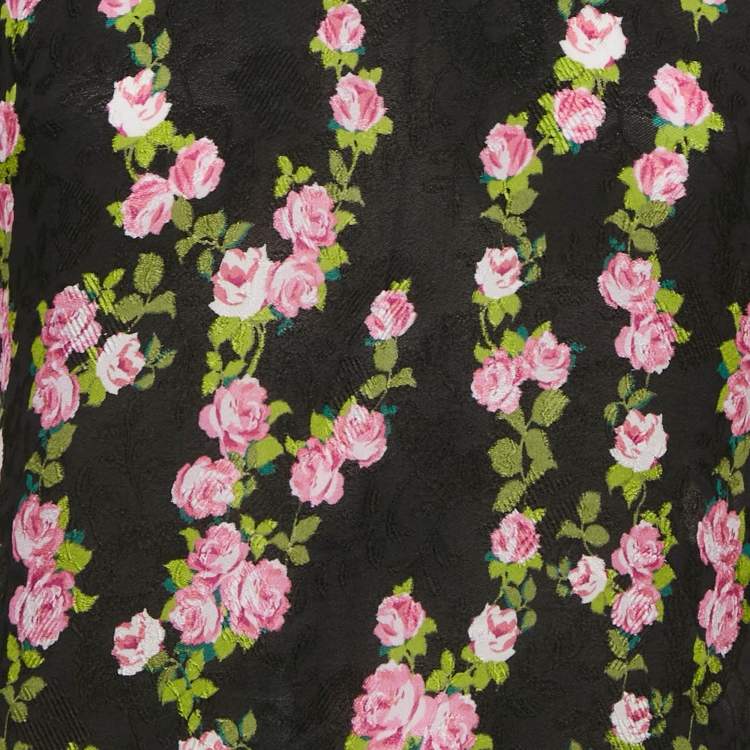 Pre Owned Gucci Black Floral Print Jacquard Crepe Top M