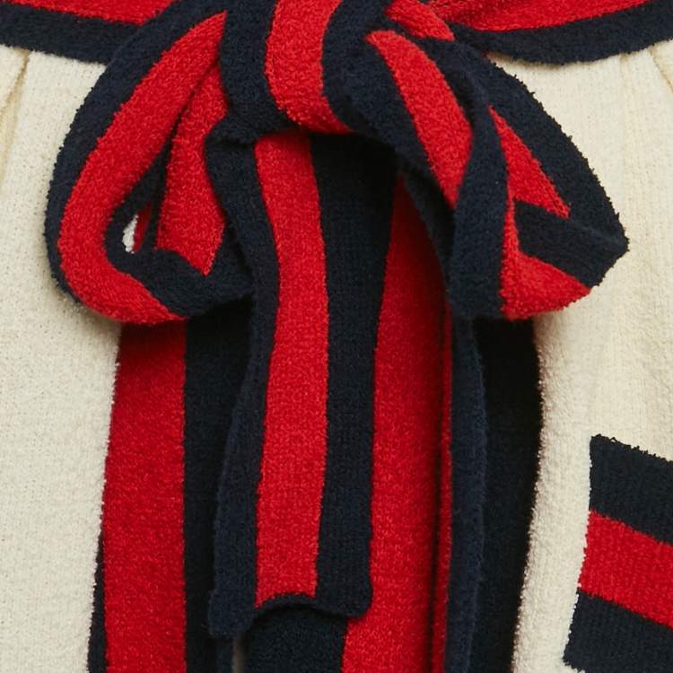 Pre Owned Gucci Cream Web Blind For Love Cotton Terry Tiger Embellished Cardigan M
