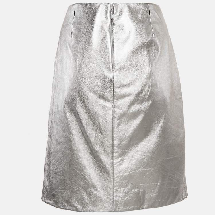 Pre Owned Gucci Silver Leather Short Skirt M