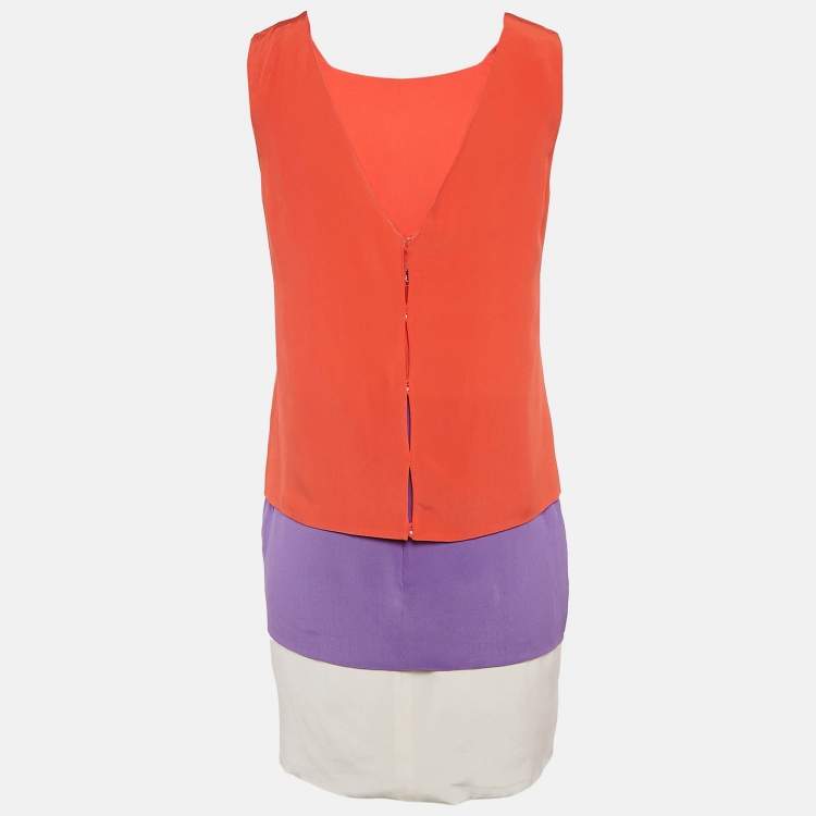 Pre Owned Gucci Red/Purple Silk Layered Sleeveless Mini Dress S