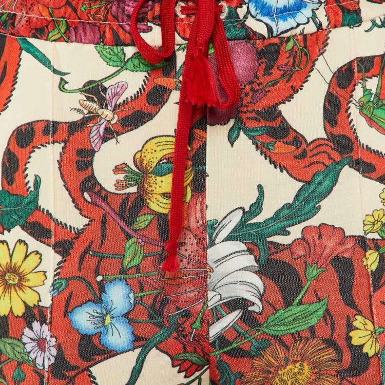 Pre Owned Gucci Multicolor Floral Print Jersey Logo Tape Trimmed Trackpants S