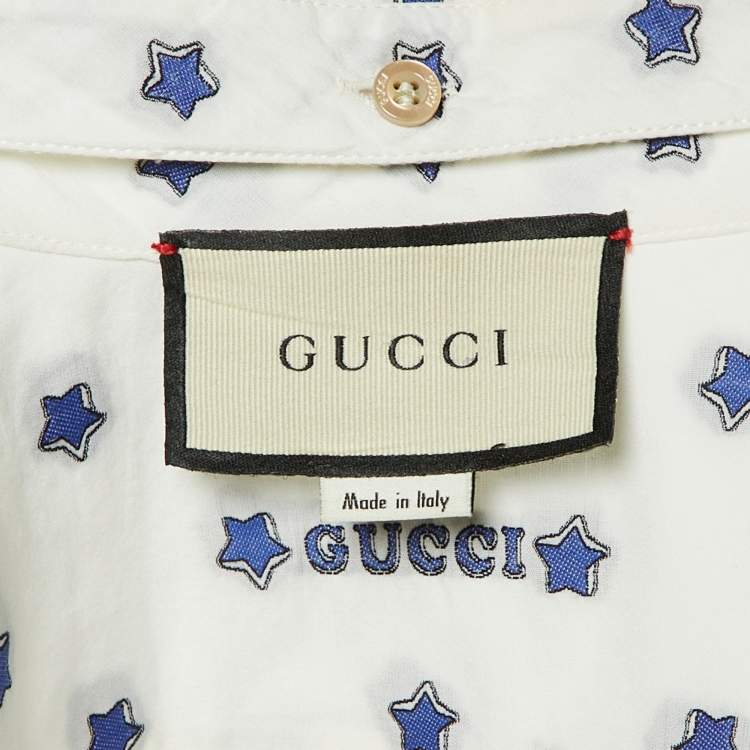 Pre Owned Gucci White Star Brocade Cotton Button Front Blouse S