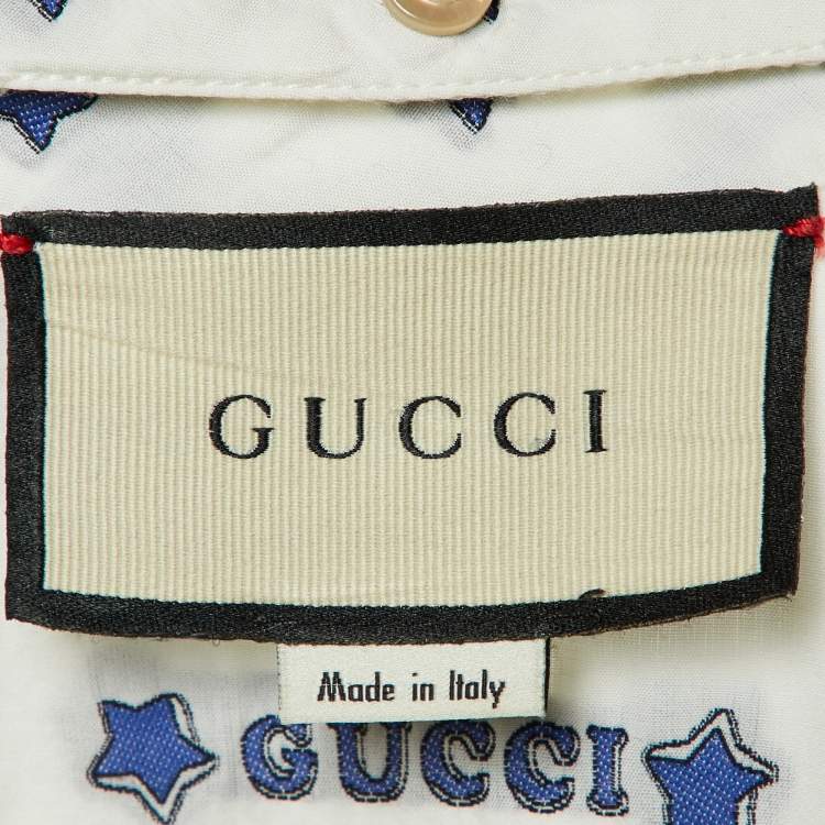 Pre Owned Gucci White Star Brocade Cotton Button Front Blouse S