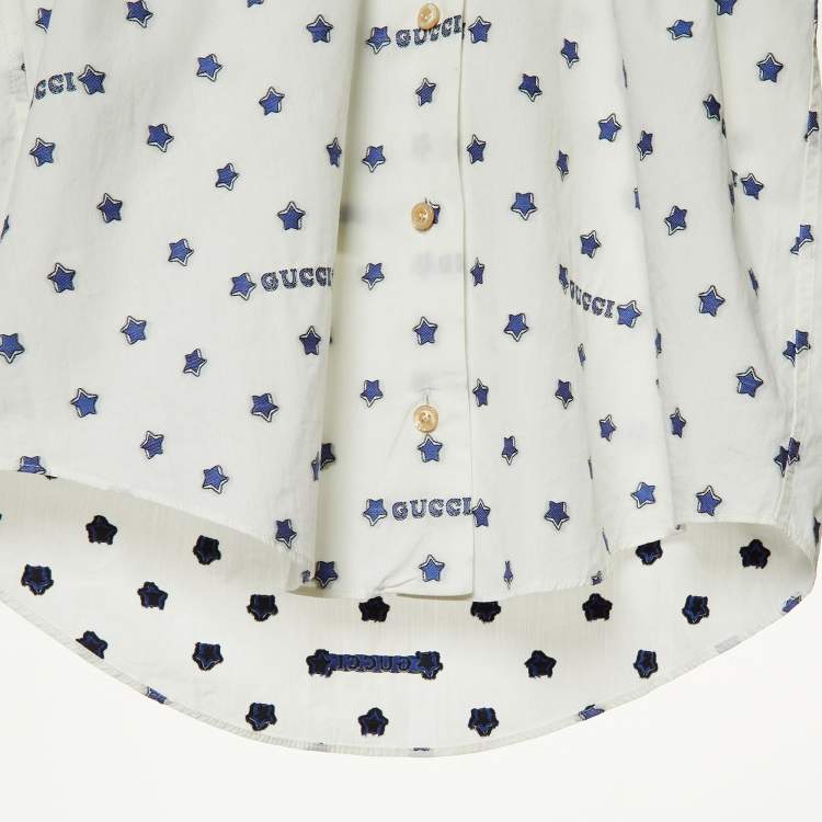 Pre Owned Gucci White Star Brocade Cotton Button Front Blouse S