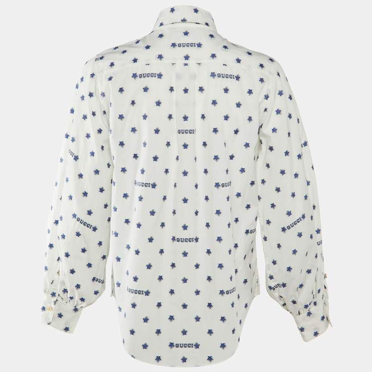 Pre Owned Gucci White Star Brocade Cotton Button Front Blouse S