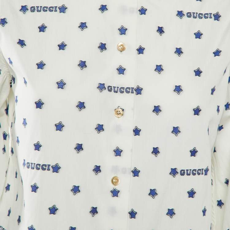 Pre Owned Gucci White Star Brocade Cotton Button Front Blouse S