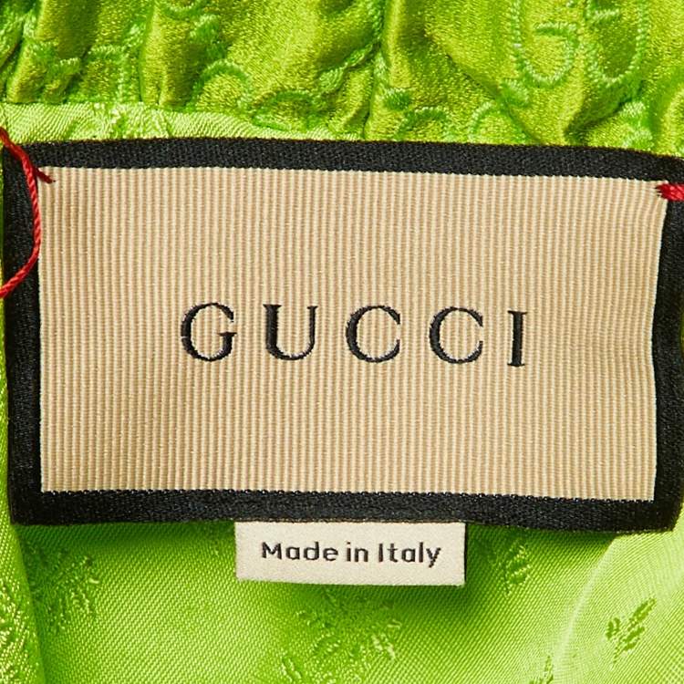 Pre Owned Gucci Green GG Supreme Embroidery Silk  Zip-Up Jacket S