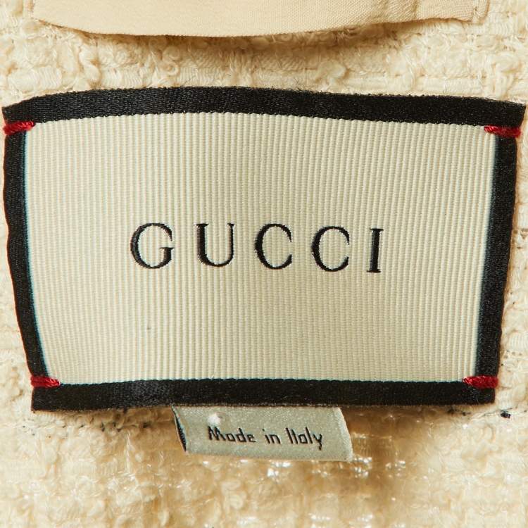 Pre Owned Gucci Off-White Tweed Web Stripe Button Detail Jacket L