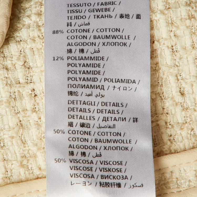 Pre Owned Gucci Off-White Tweed Web Stripe Button Detail Jacket L