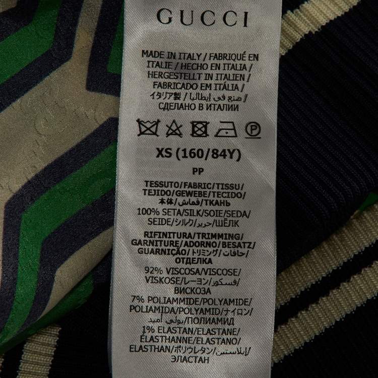 Pre Owned Gucci Green Printed Silk Zip-Up Jacket XS