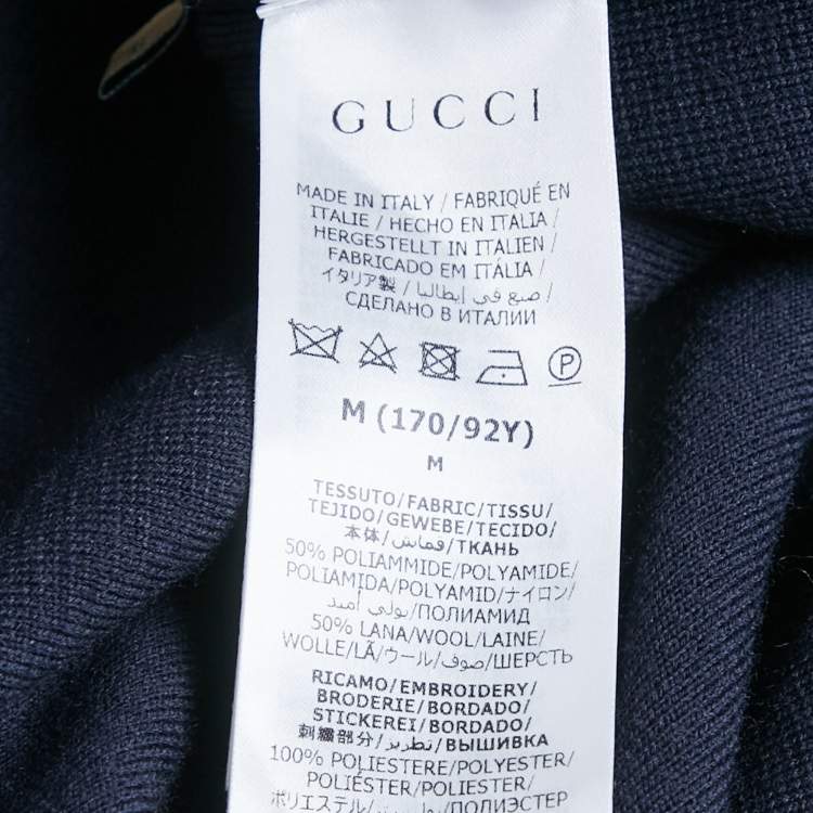 Pre Owned Gucci Navy Blue Wool Blend Knit Stripe Detail Cardigan and Pants Set M/S