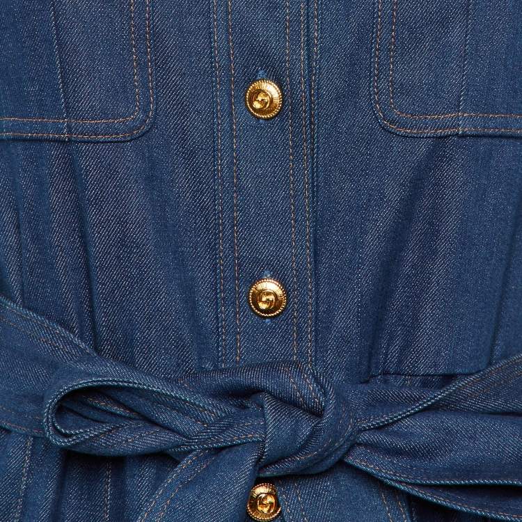 Pre Owned Gucci Blue Denim Belted Jumpsuit S