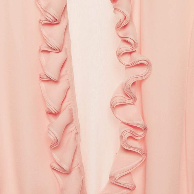 Pre Owned Gucci Pink Silk Ruffled Button Front Blouse S
