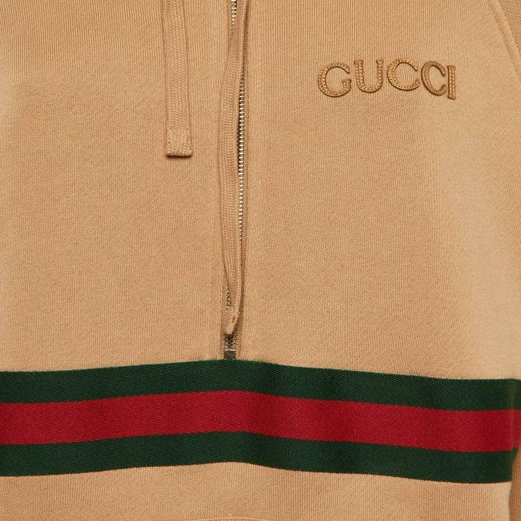 Pre Owned Gucci Brown Cotton Knit Hooded Sweatshirt Dress XS