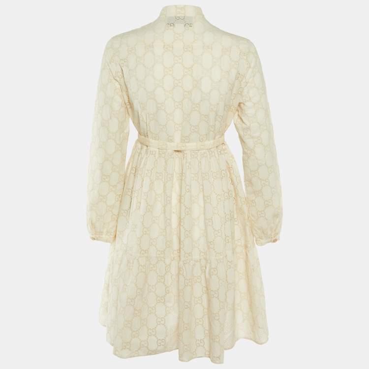 مملوكة مسبقًا Gucci Cream Logo Hakoba Detail Cotton Dress S